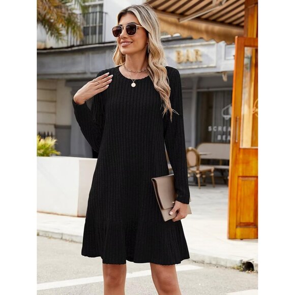 Plus Size Sweater Dress Rayon Polyester Spandex Crew Neck Long Sleeve Casual - Picture 3 of 7